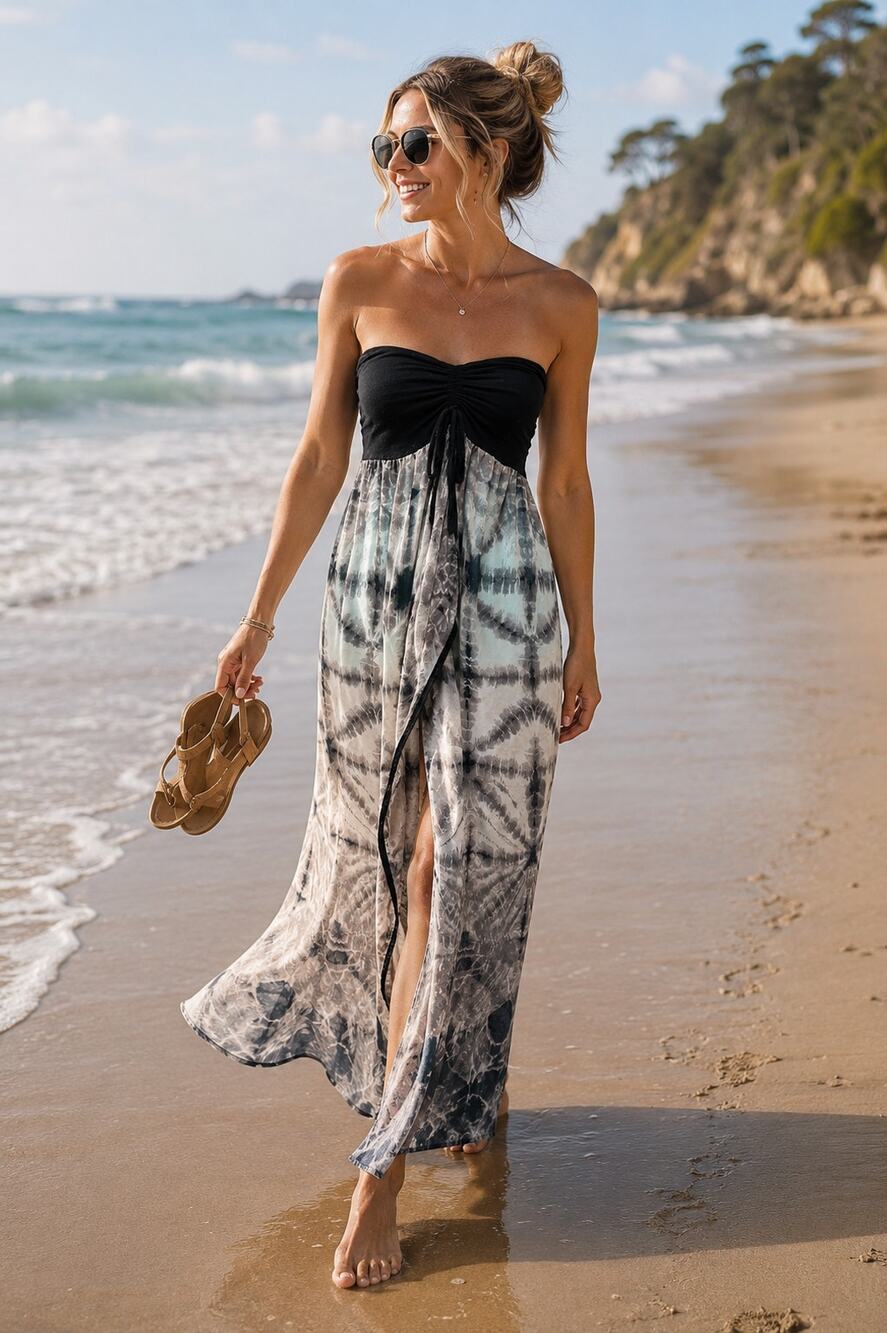 Boho Strapless Tie Dye Cover-Up Maxi Dress Size M